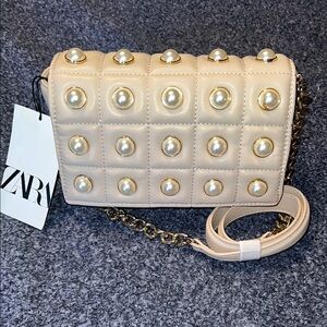Zara Cream Studded Wristlet with Gold Details